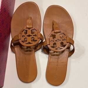 Tory Burch Miller Tan Sandals with Logo Detail
